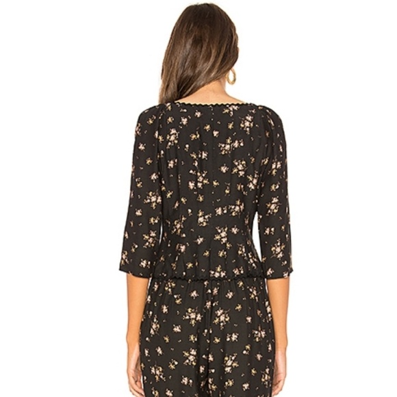 El Paso Black Floral tie front Top ONLY - Picture 2 of 3